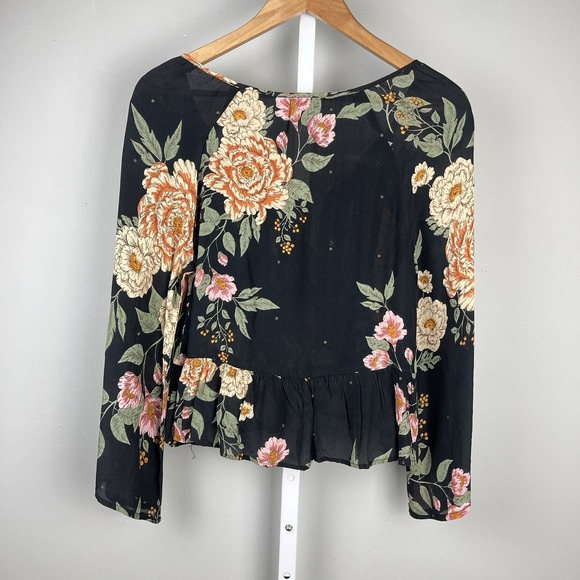 Patrons of Peace Boho Top Womens S Black Floral Crop Peplum Festival Blouse - Picture 5 of 6